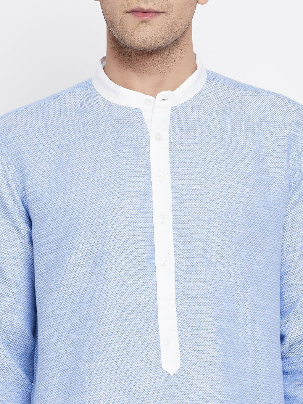 Even Apparels Blue Color Pure Cotton Men's Kurta With Contrast Collar And Placket | Grocsy