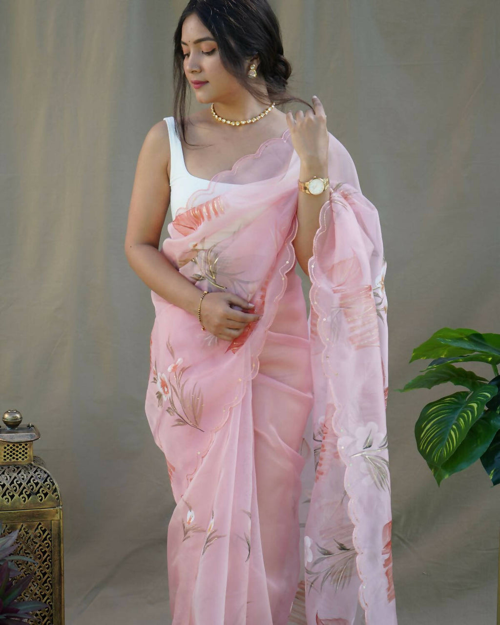 Vamsee Peach Organza Saree | Grocsy
