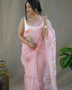 Vamsee Peach Organza Saree | Grocsy