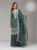 Anaita Blue Gold Crush Stitched Suit with Embroidery & Sequins Work | Grocsy