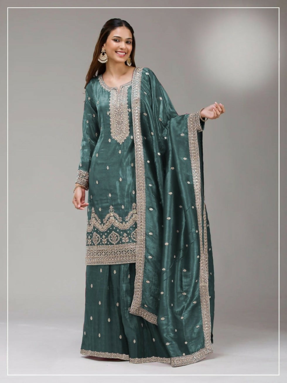 Anaita Blue Gold Crush Stitched Suit with Embroidery & Sequins Work | Grocsy