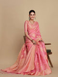 Sangria Pink Woven Design Organza Saree | Grocsy