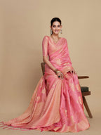 Sangria Pink Woven Design Organza Saree | Grocsy