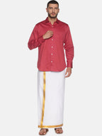 Sethukrishna Men White & Gold-Coloured Solid Cotton Dhoti | Grocsy