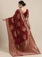Saree Mall Maroon Floral Linen Blend Banarasi Saree | Grocsy