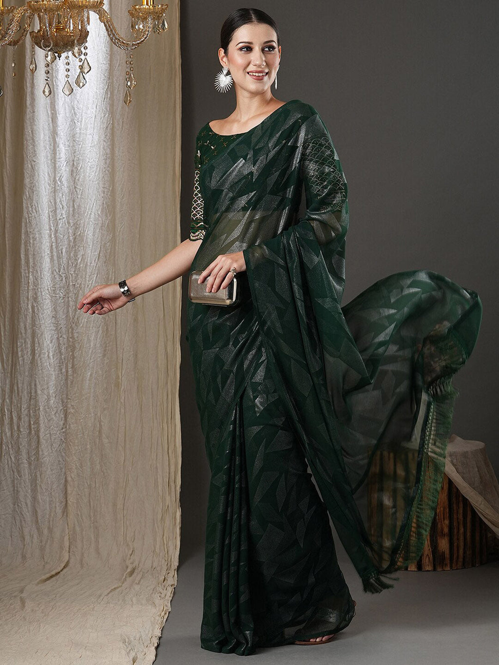 Saree Mall Green Abstract Printed Pure Georgette Saree | Grocsy