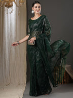 Saree Mall Green Abstract Printed Pure Georgette Saree | Grocsy