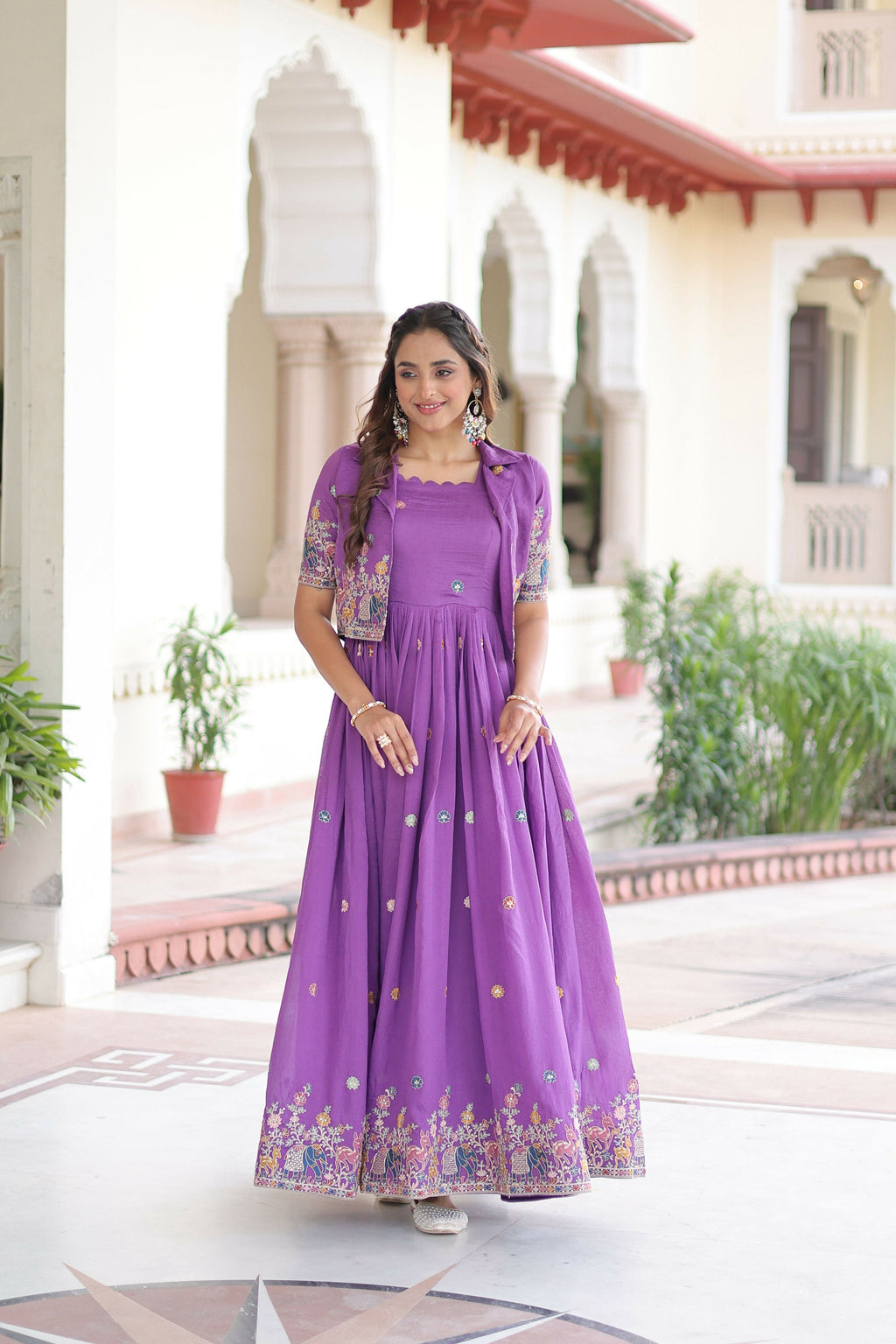Joban Fashion Purple Readymade Kurta Set With Sequence embroidery Work | Grocsy