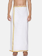 Sethukrishna White Solid Readymade Cotton Dhoti For Men | Grocsy