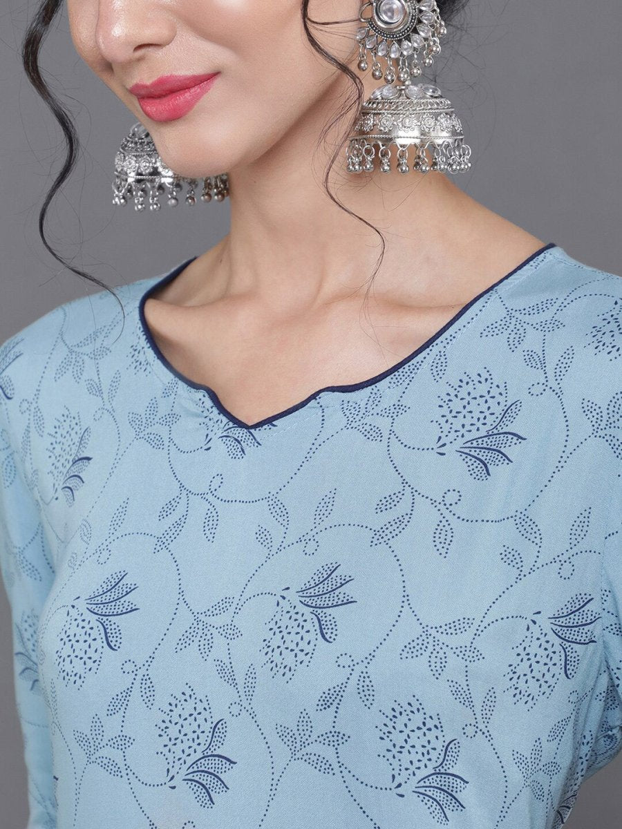 Aks Floral Printed Straight Kurta & Palazzos With Dupatta | Grocsy