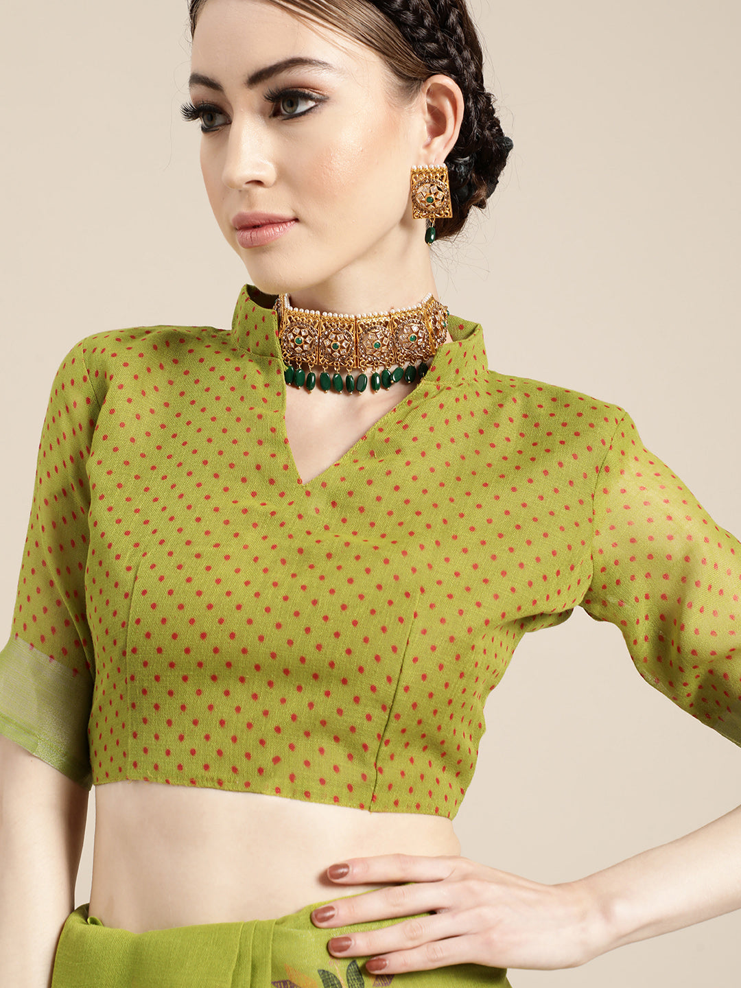 Saree Mall Saree Mall Elegant Green and Orange Linen Blend Saree | Grocsy