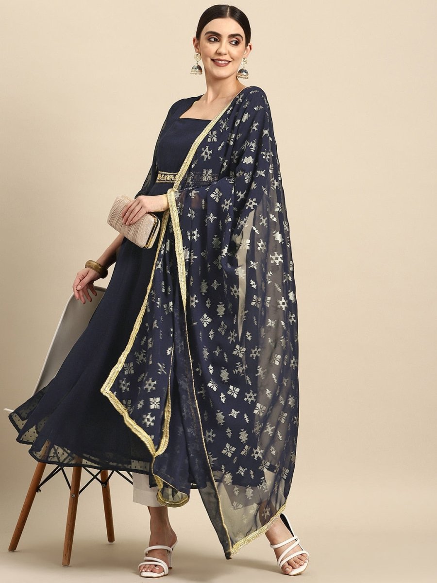 All About You Square Neck Dobby Weave A-Line Kurta With Dupatta | Grocsy