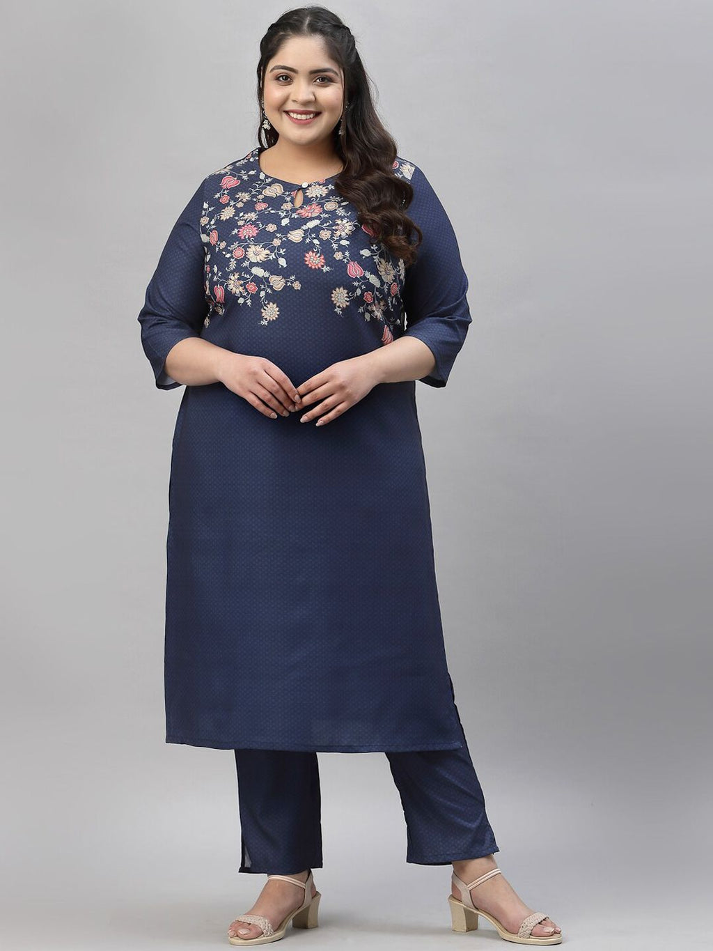 Sztori Plus Size Floral Printed Regular Kurta with Trousers | Grocsy