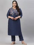 Sztori Plus Size Floral Printed Regular Kurta with Trousers | Grocsy