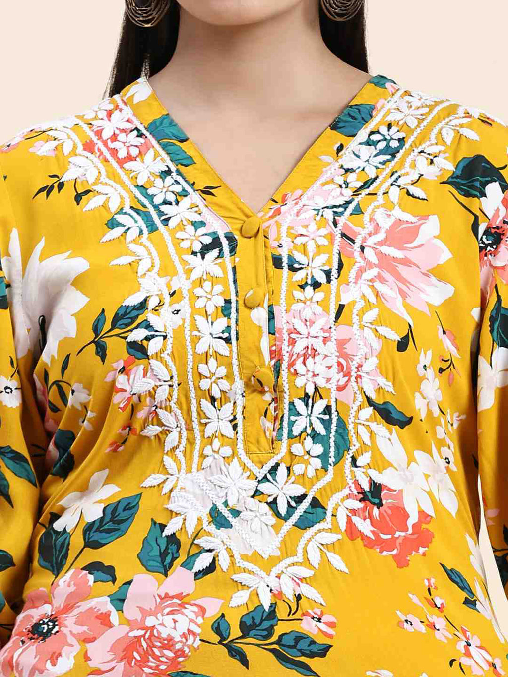 HOUSE OF KARI Floral Printed Chikankari Regular Straight Pure Cotton Kurta with Trousers | Grocsy