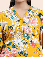 HOUSE OF KARI Floral Printed Chikankari Regular Straight Pure Cotton Kurta with Trousers | Grocsy