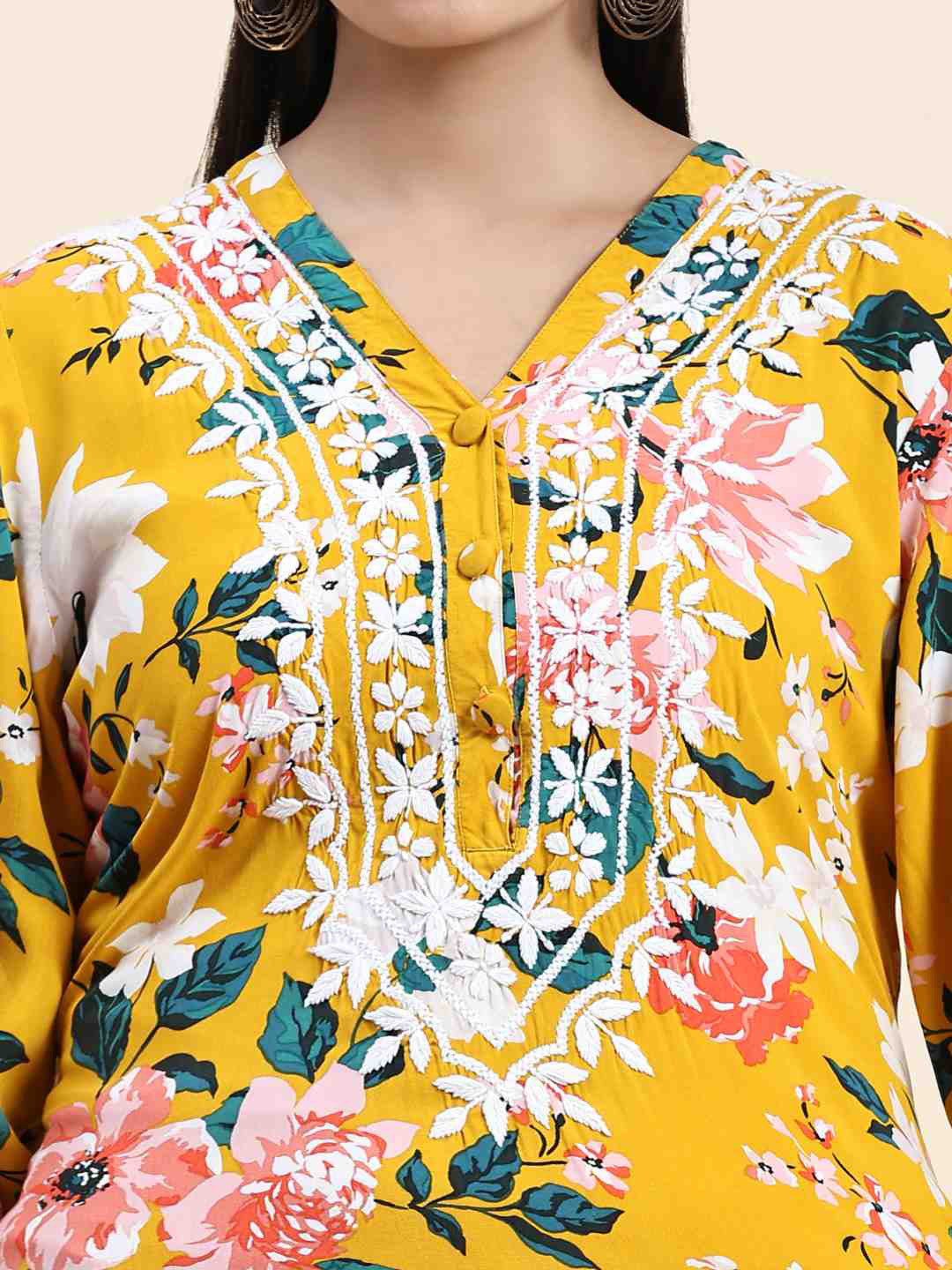 HOUSE OF KARI Floral Printed Chikankari Regular Straight Pure Cotton Kurta with Trousers | Grocsy