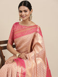 Saree Mall Peach-Coloured Ethnic Motifs Zari Silk Blend Banarasi Saree | Grocsy