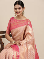 Saree Mall Peach-Coloured Ethnic Motifs Zari Silk Blend Banarasi Saree | Grocsy