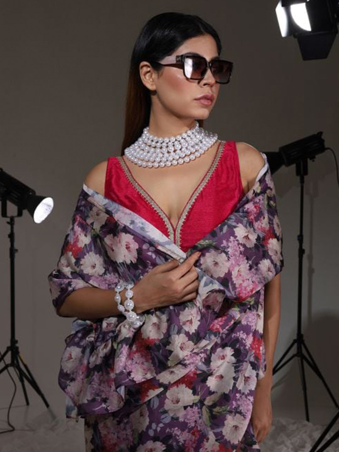 Tikhi Imli Floral Printed Satin Saree | Grocsy