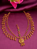 Yellow Chimes Gold-Polished Pink & Green Stone Studded Ghungroo Beaded Mathapatti | Grocsy
