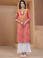 Sangria Floral Printed With Gota Patti Work Pure Cotton Straight Kurta | Grocsy