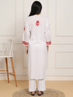 HOUSE OF KARI Women Floral Embroidered Regular Chikankari Pure Cotton Kurta with Trousers | Grocsy