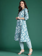 Indo Era Floral Printed Pure Cotton Kurta with Trousers & With Dupatta | Grocsy