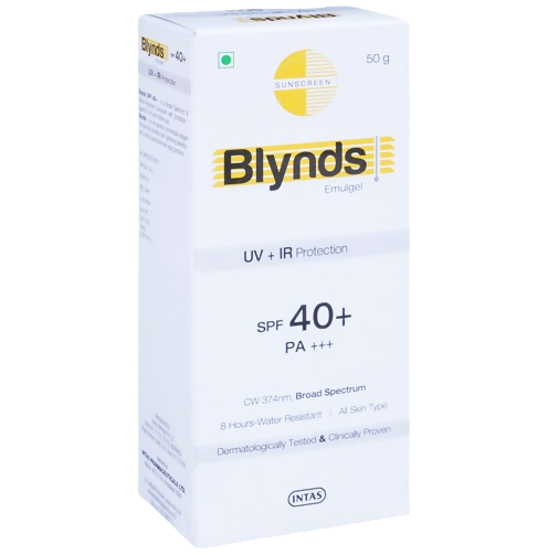 Intas Blynds Emulgel Sunscreen with UV+IR Protection SPF 40+ PA+++ & Water-Resistant | Grocsy