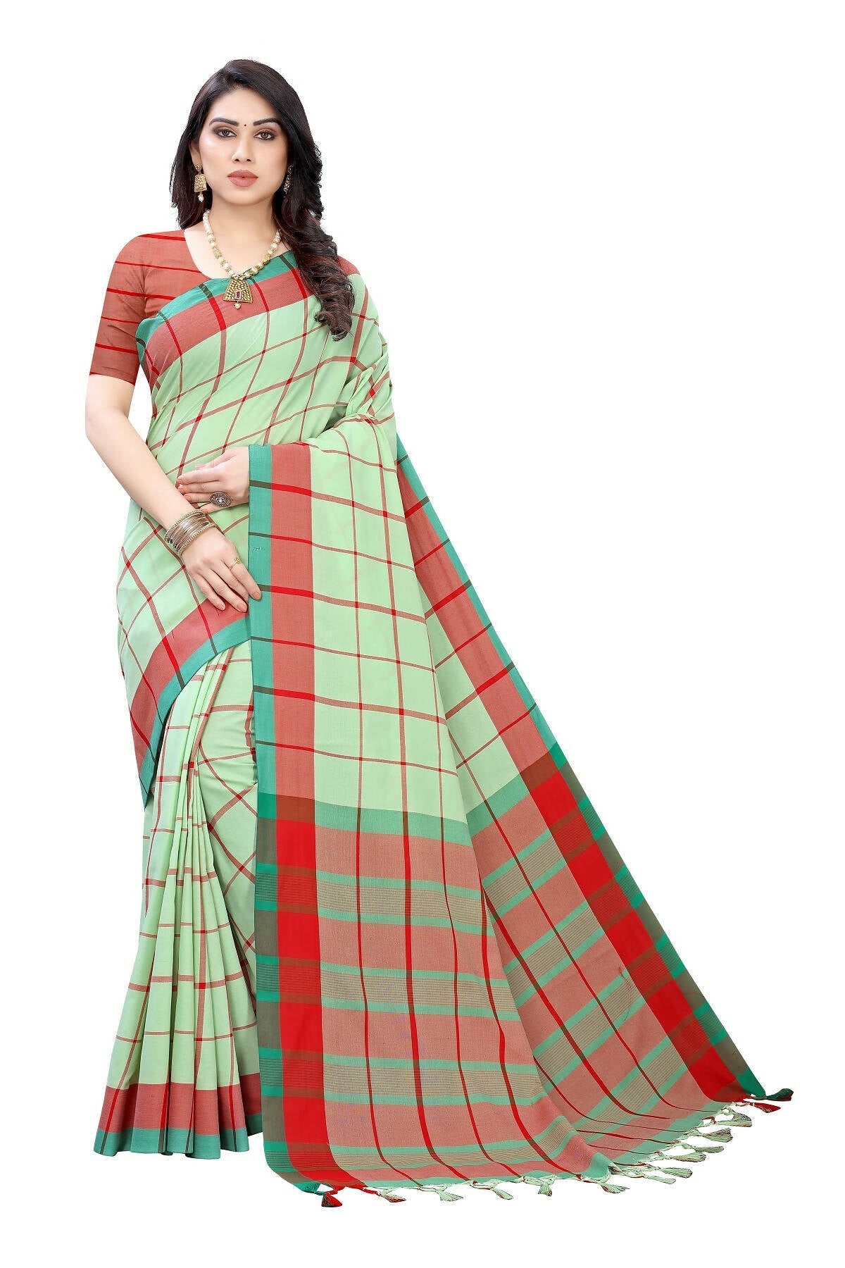 Vamika Pista Green Cotton Silk Weaving Saree | Grocsy