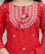 Kaajh Women's Red Embroidered Cotton Kurta Sharara Set With Dupatta | Grocsy