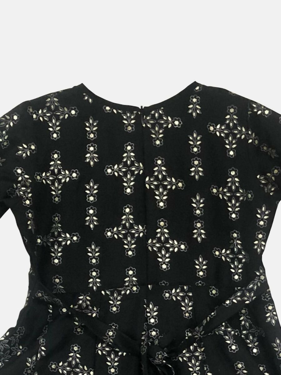 Ahalyaa Black Chanderi Gold Foil Printed Kids Dress For Girls | Grocsy