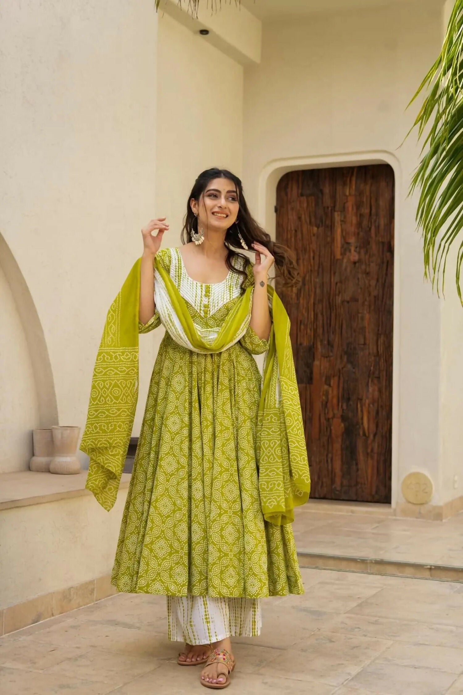 Aayaa Designer Printed Muslin Suit - Parrot yellow | Grocsy