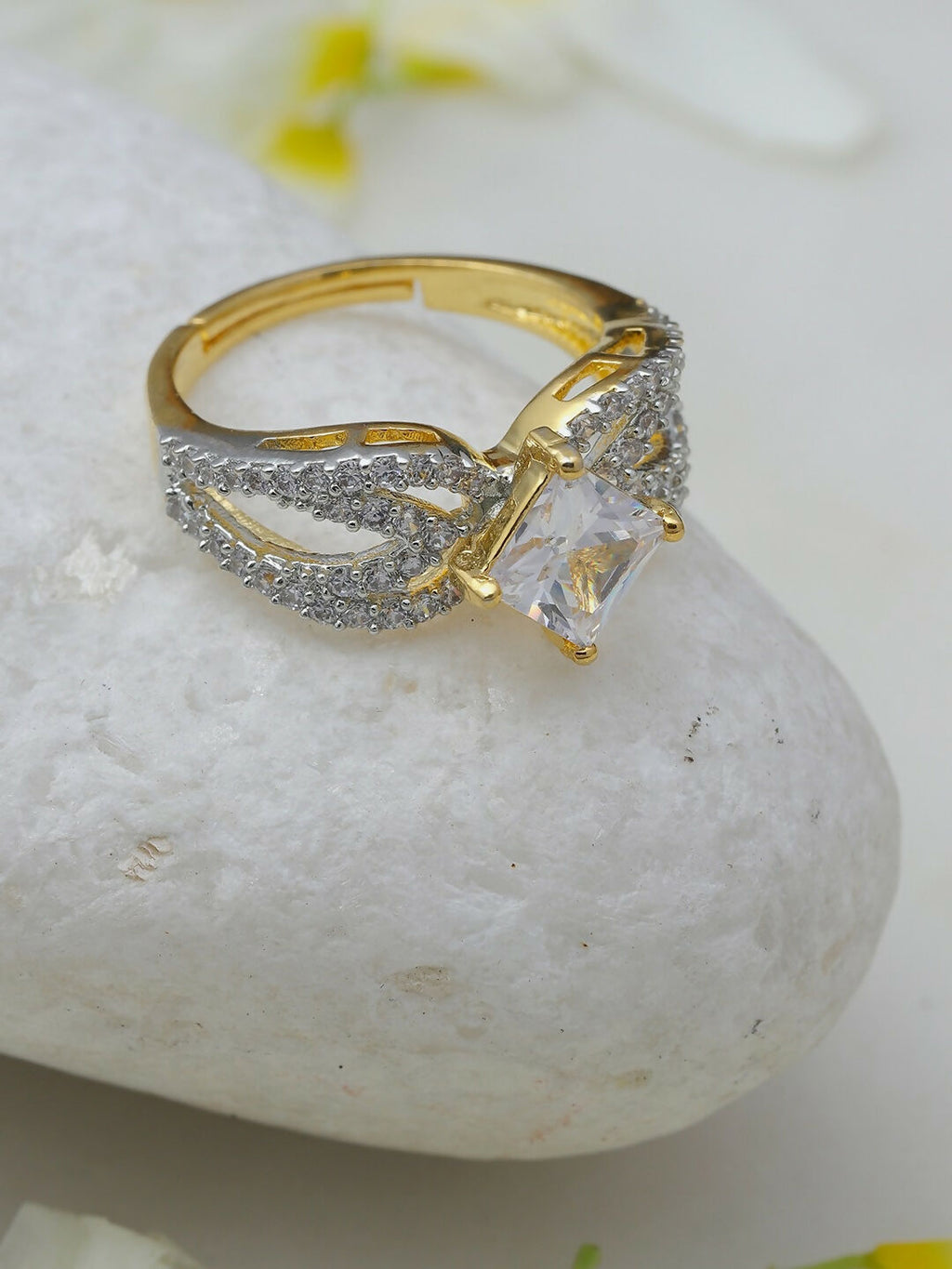 Daimonds and Square Solitaire Ring- Ruby Raang | Grocsy