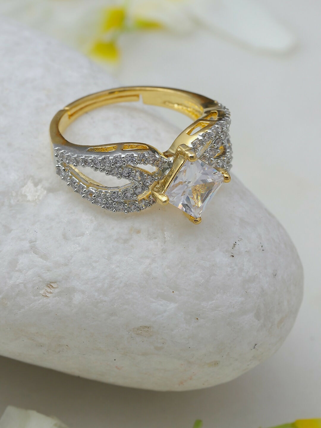 Daimonds and Square Solitaire Ring- Ruby Raang | Grocsy