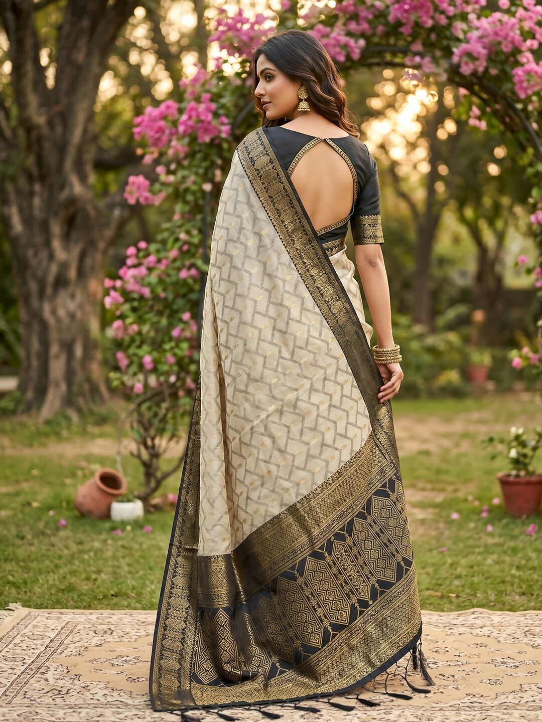 Shree Shyam Fashion Chiku With Black Cotton Saree | Grocsy