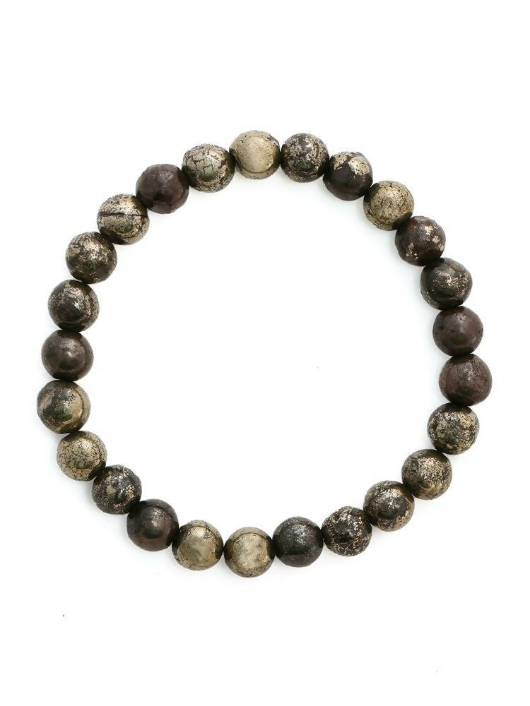 Pyrite Metal Black Round Elastic Bracelet - Ruby Raang | Grocsy