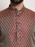 Sojanya Woven Design Mandarin Collar Silk Cotton Kurta | Grocsy