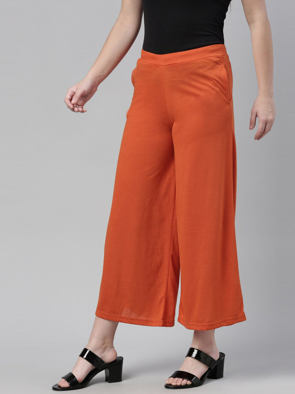 Souchii Women Orange Knitted Palazzo | Grocsy
