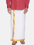 Sethukrishna Men White & Gold-Coloured Solid Cotton Dhoti | Grocsy