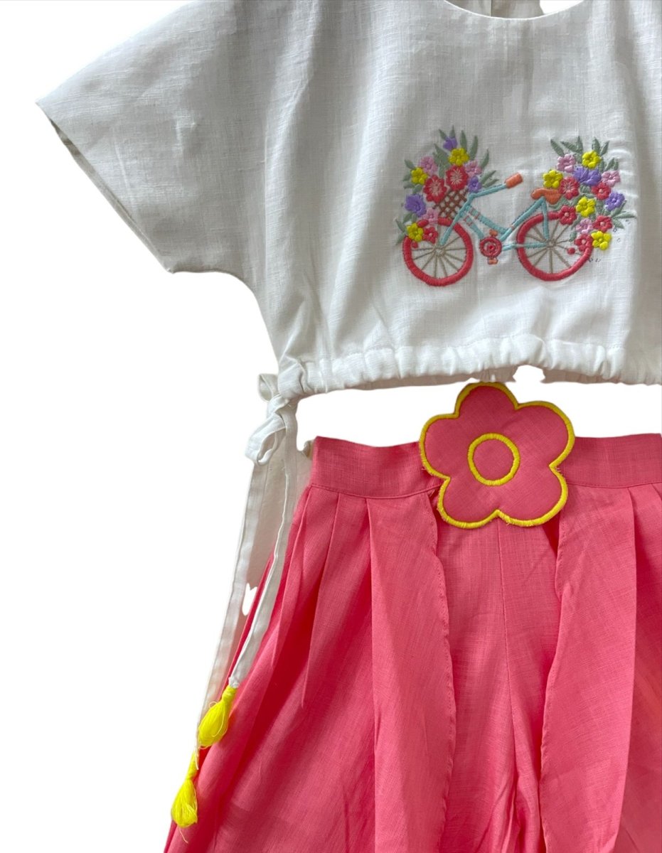ArthLife Pink White Cycle Embroidered Co-Ord Set | Grocsy