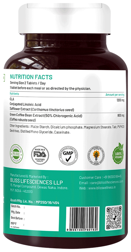 Bliss Welness Weight Management Green Coffee Bean Extract Veg Tablet | Grocsy