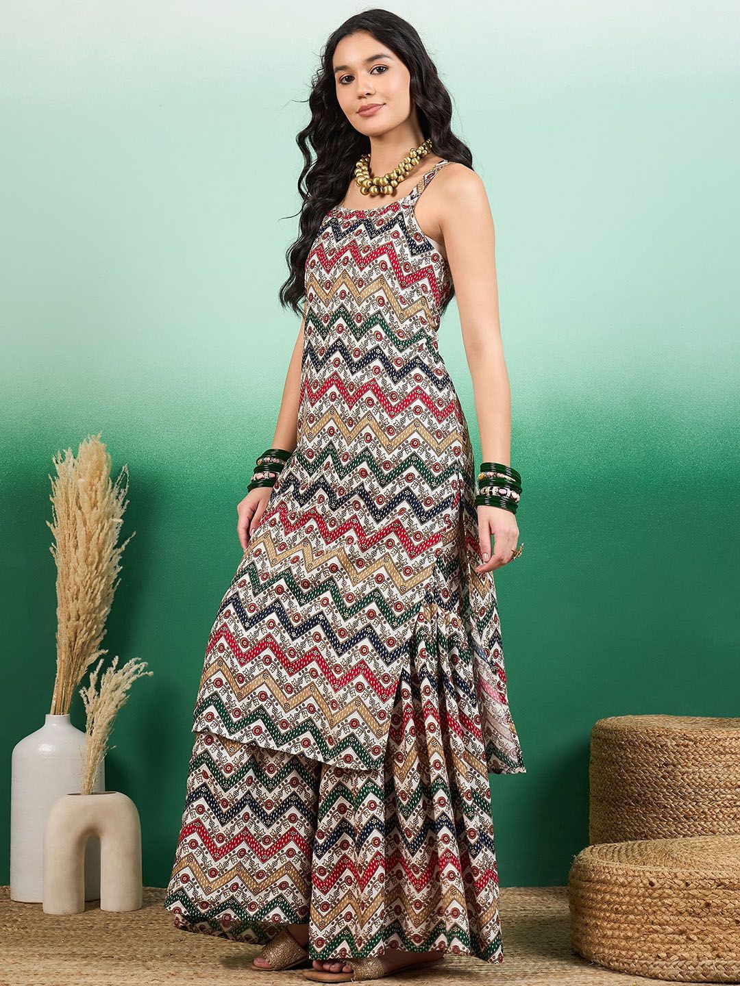 Sangria Printed Straight Kurta With Palazzo Set | Grocsy