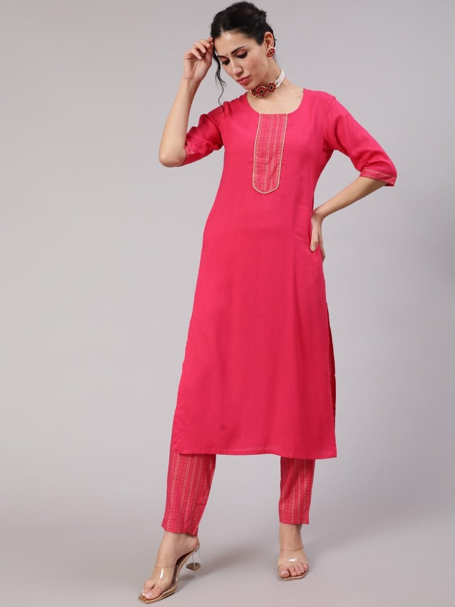 Aks Ethnic Motifs Yoke Design Straight Kurta And Trousers | Grocsy
