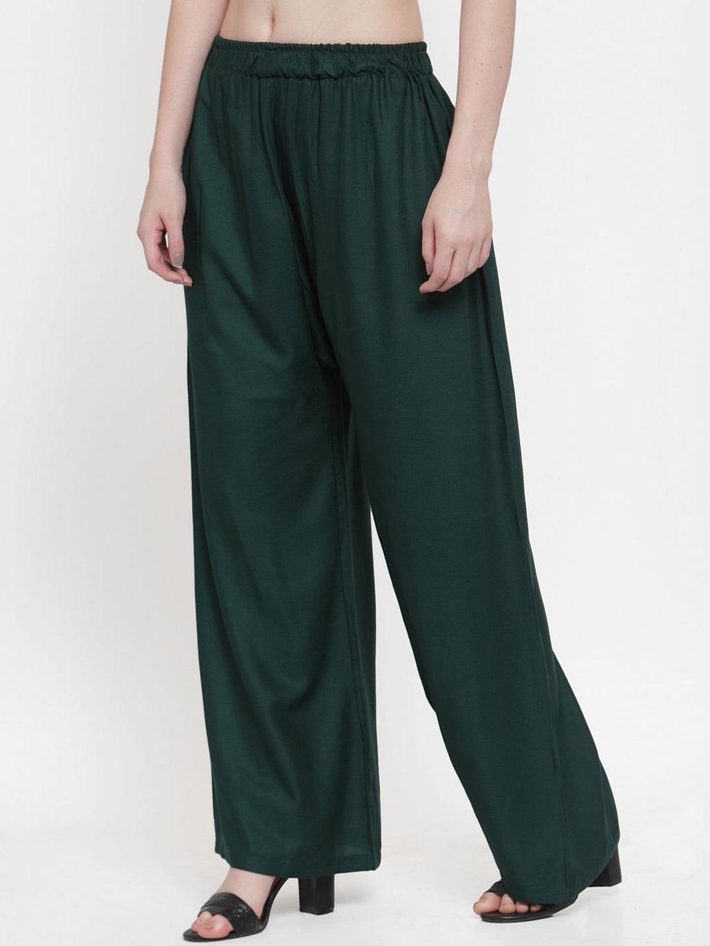 TAG 7 Women Green Solid Flared Palazzos | Grocsy