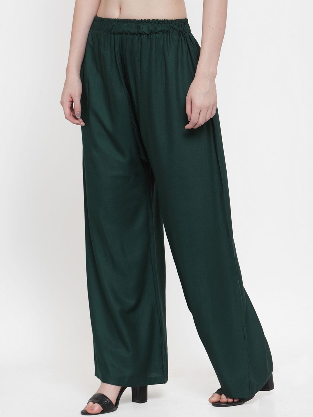 TAG 7 Women Green Solid Flared Palazzos | Grocsy