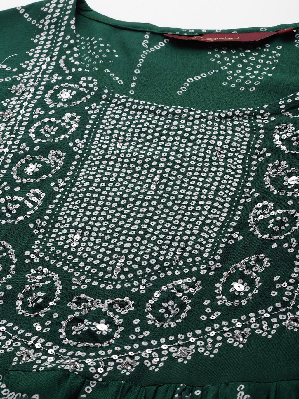 Sangria Women Green Bandhani Printed Sequinned Kurta with Trousers | Grocsy