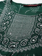 Sangria Women Green Bandhani Printed Sequinned Kurta with Trousers | Grocsy