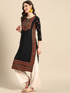 Sangria Floral Yoke Printed Mirror Work Kurta | Grocsy