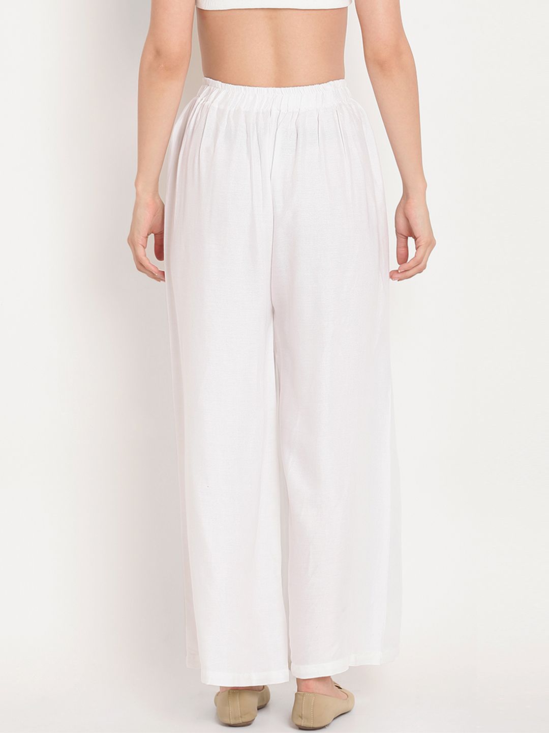 TAG 7 Women White Solid Straight Palazzos | Grocsy